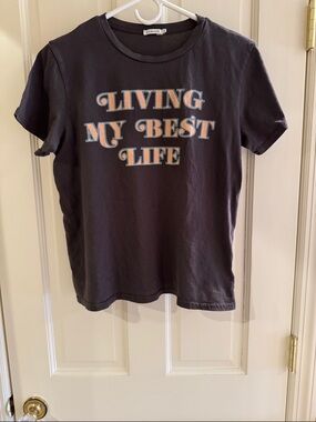 AOLIVE 'Living My Best Life' Short Sleeve Tee - Charcoal